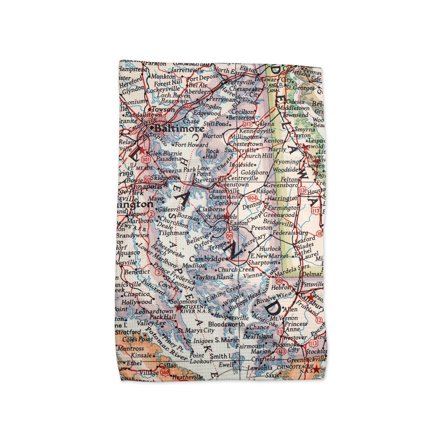 Eastern Shore Maryland Map Tea Towel | Waffle-Weave Kitchen Towel Gift
