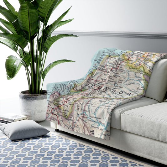 Ecuador Map Sherpa Fleece Blanket | Cozy Travel Throw
