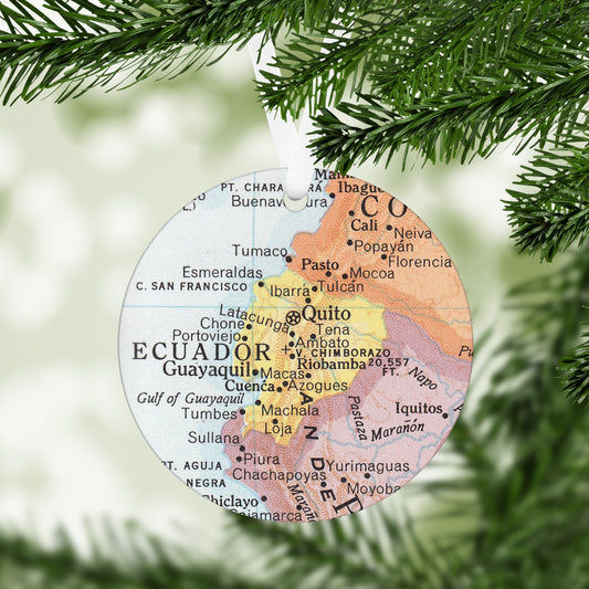 Ecuador Vintage Map Ornament | Ecuador Travel Christmas Ornament