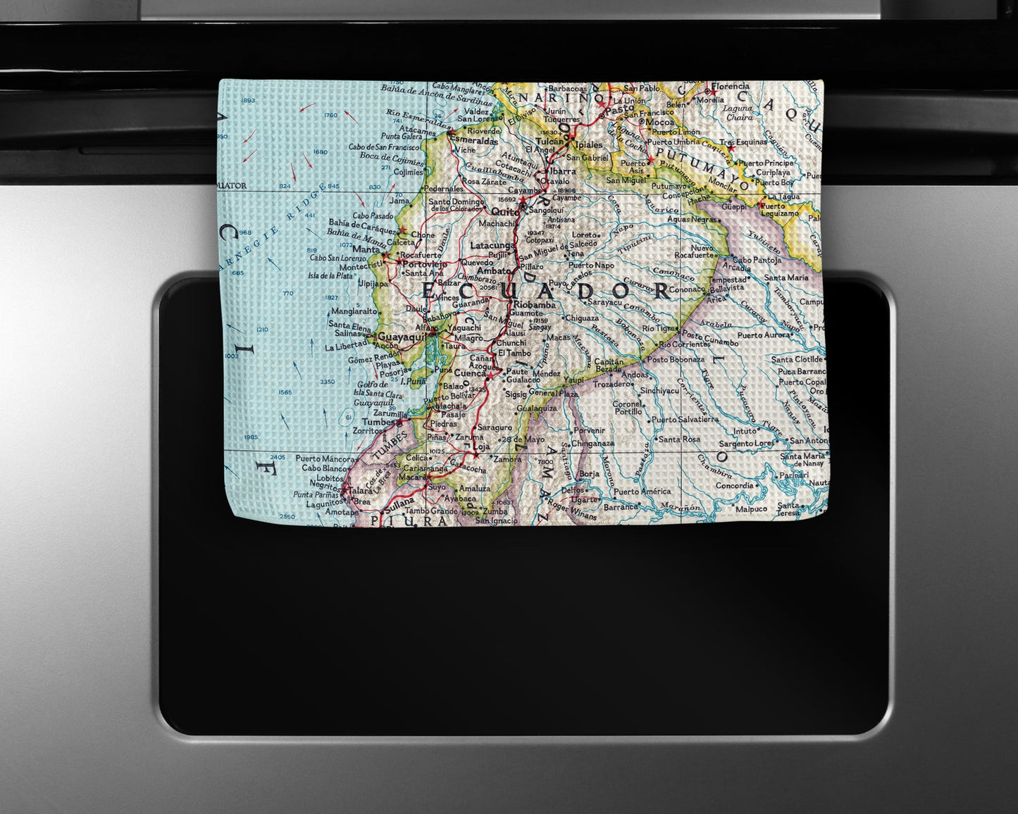 Ecuador Map Tea Towel | Waffle-Weave Kitchen Towel Gift