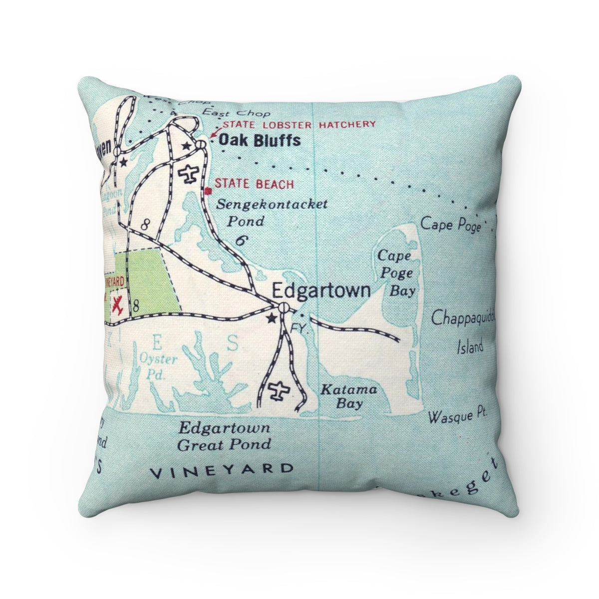 Edgartown Massachusetts vintage map pillow