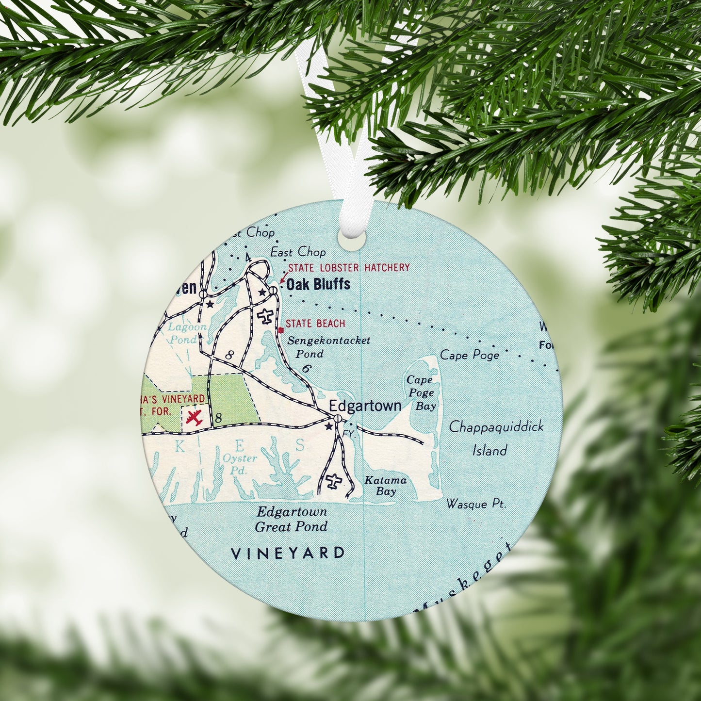 Edgartown Massachusetts Vintage Map Ornament