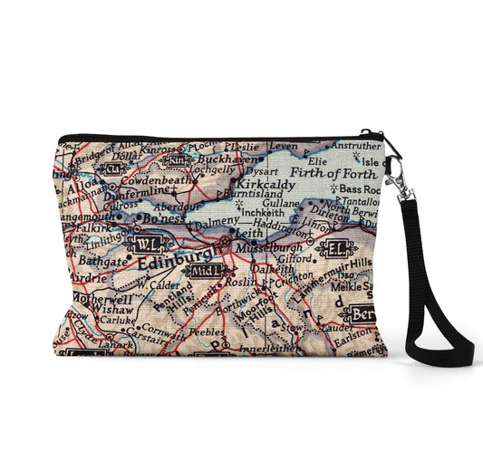 Edinburgh Scotland map wristlet travel pouch