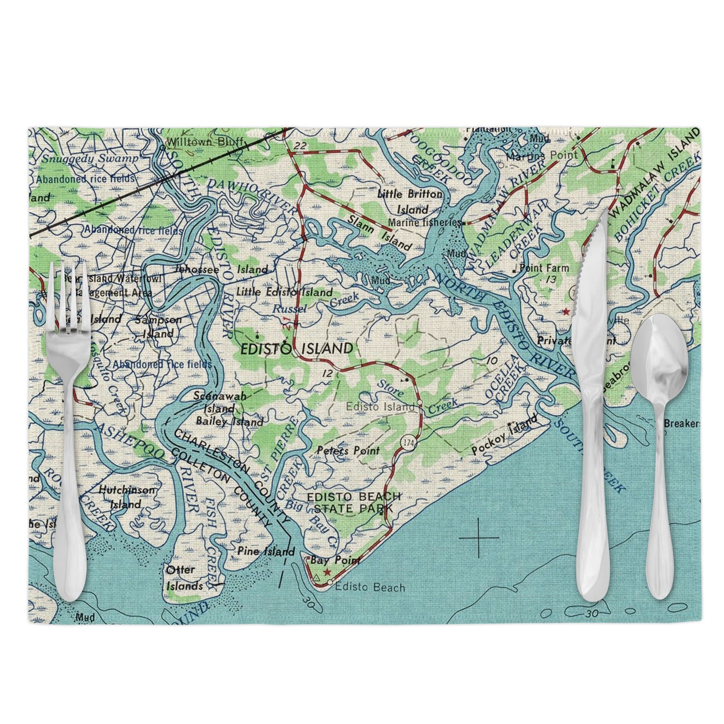 Edisto Island South Carolina Vintage Map Placemats Set of 4