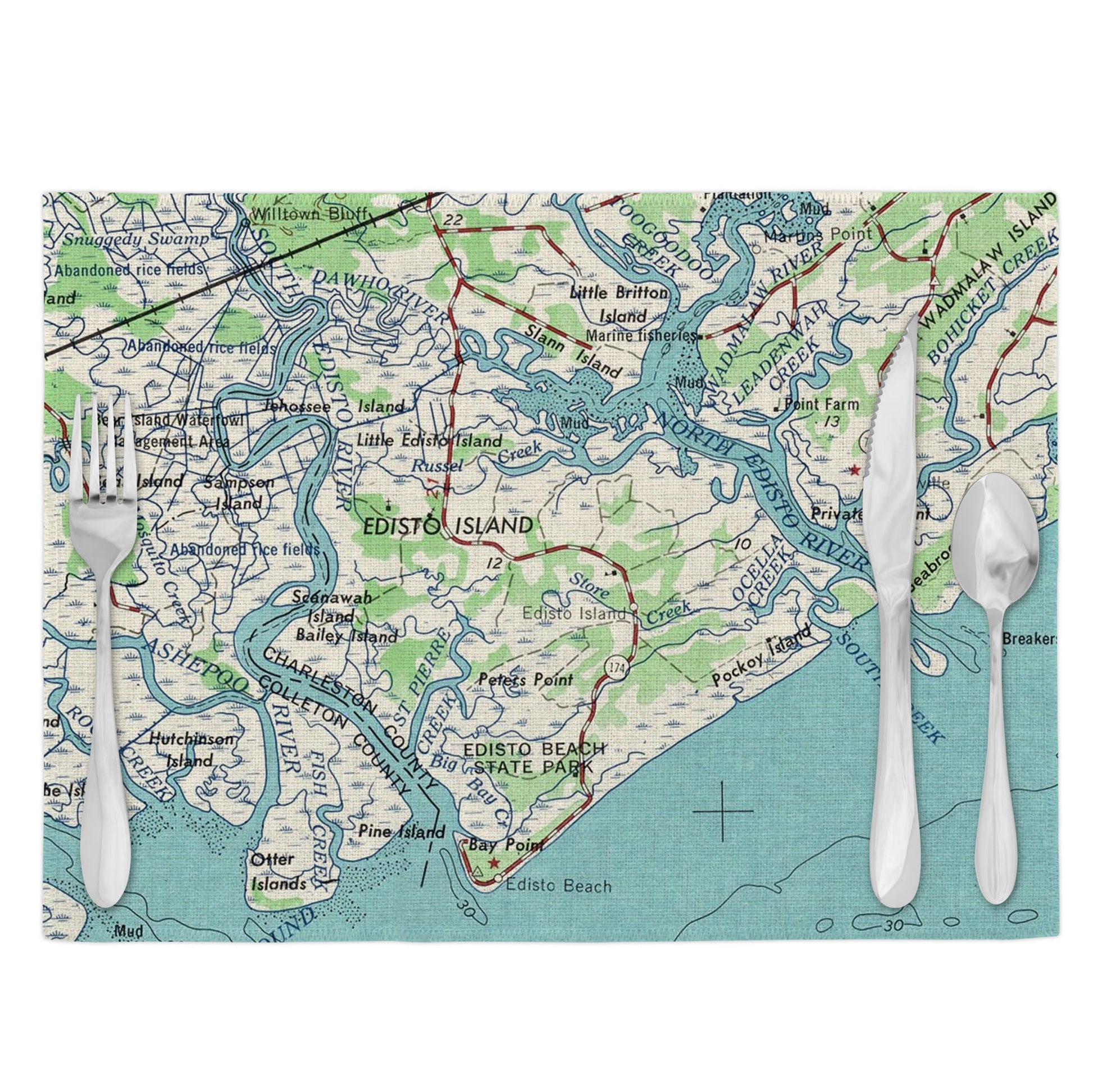 Edisto Island South Carolina Vintage Map Placemats Set of 4