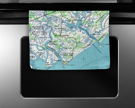 Edisto Island Map Tea Towel | Waffle-Weave Kitchen Towel Gift