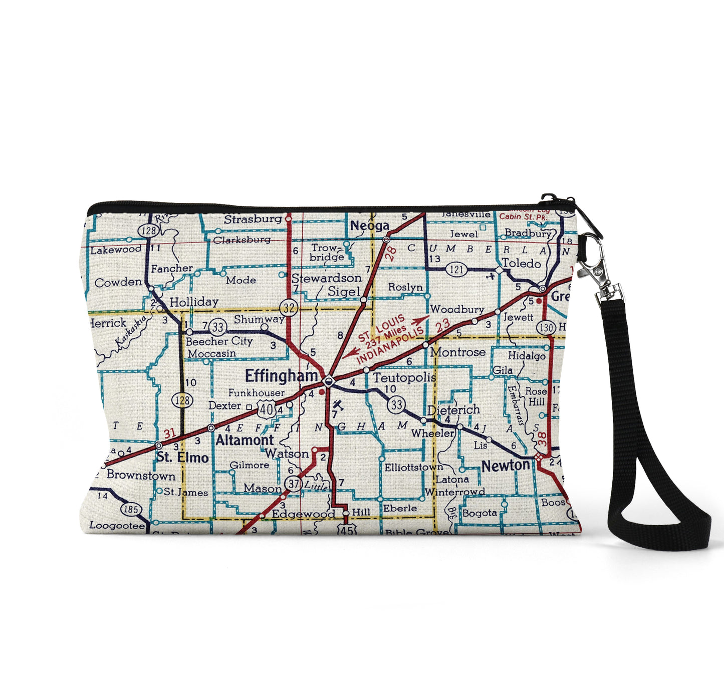 Effingham Illinois map wristlet travel pouch