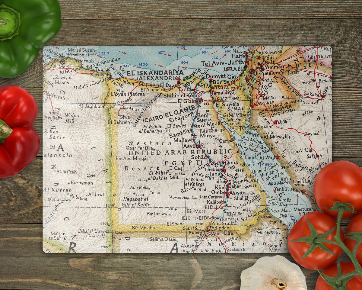 Egypt Vintage Map Glass Cutting Board | Travel Gift