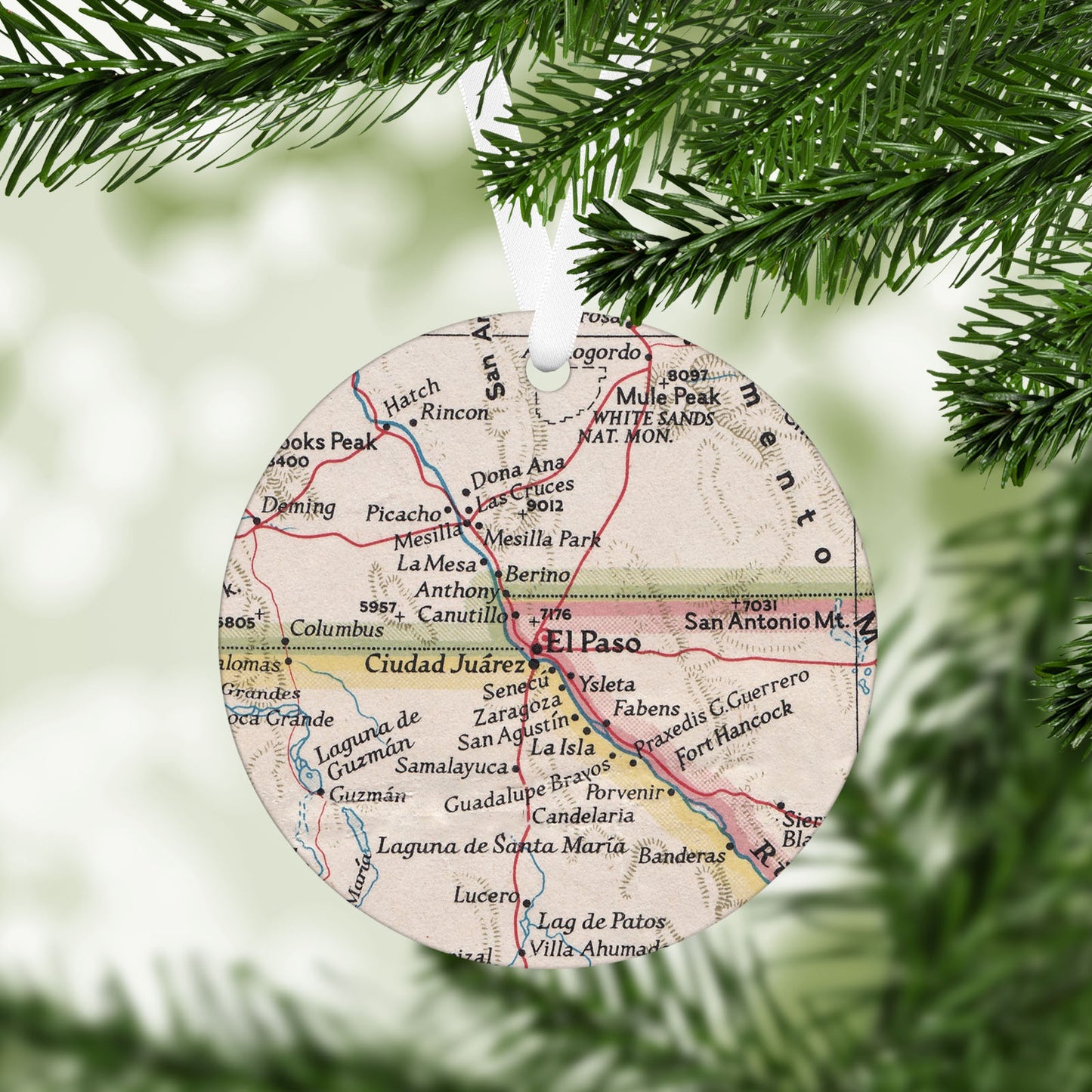 El Paso Texas Vintage Map Ornament