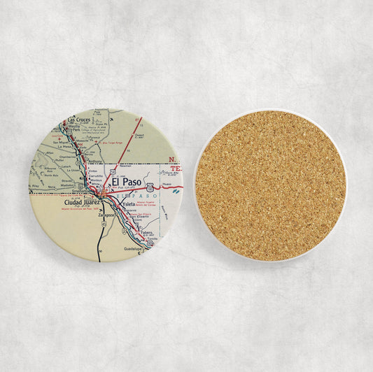 El Paso Texas Map Coasters | Set of 4 Vintage El Paso Texas Drink Coasters | Travel-Inspired Home Decor