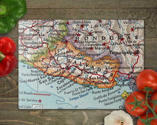 El Salvador Map Cutting Board | Travel Gift | Kitchen Decor