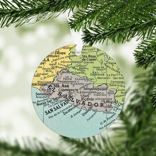 El Salvador Vintage Map Ornament | El Salvador Travel Christmas Ornament