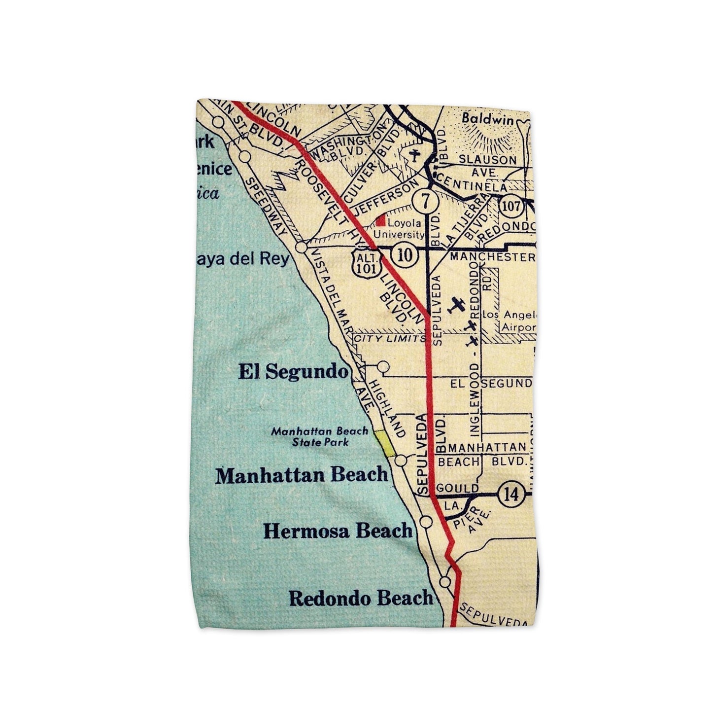 El Segundo California Map Tea Towel | Waffle-Weave Kitchen Towel Gift