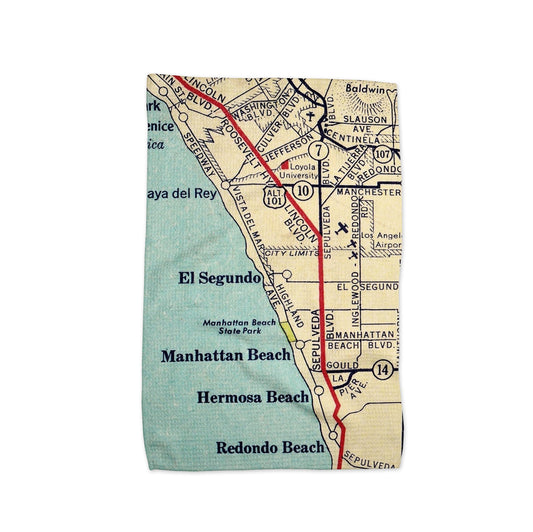 El Segundo California Map Tea Towel | Waffle-Weave Kitchen Towel Gift