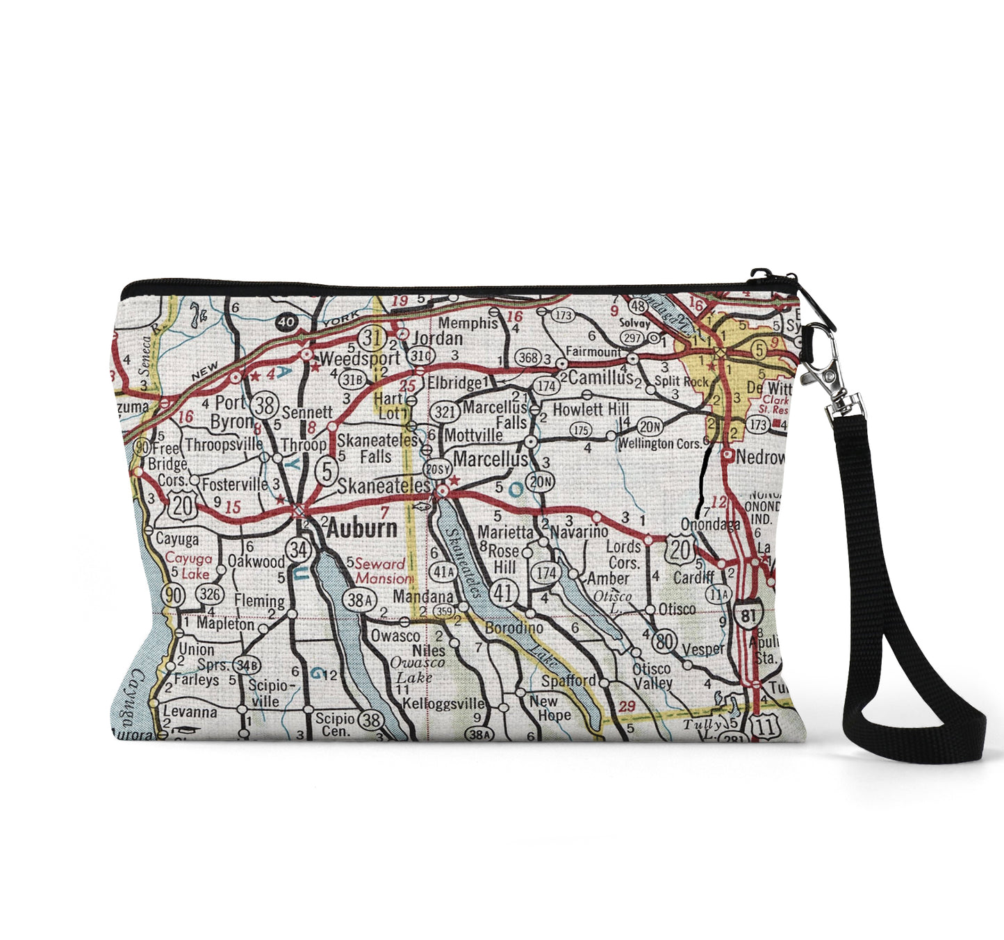 Elbridge New York map wristlet travel pouch