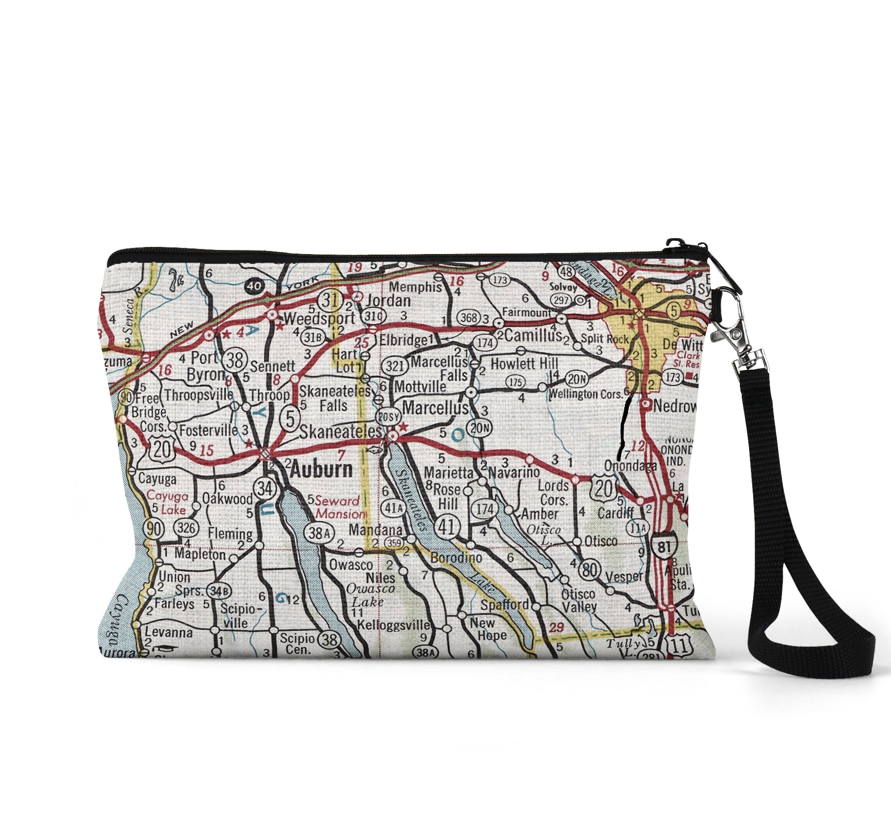 Elbridge New York map wristlet travel pouch