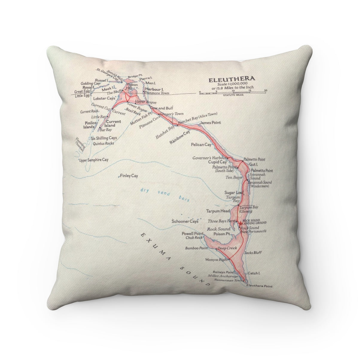 Eleuthera Bahamas vintage map pillow