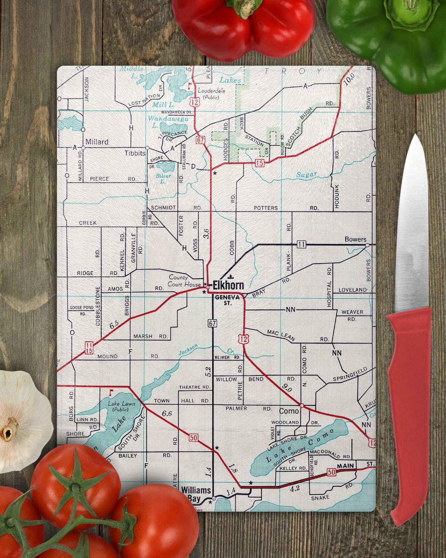Elkhorn Wisconsin Map Cutting Board | Travel Gift | Kitchen Decor