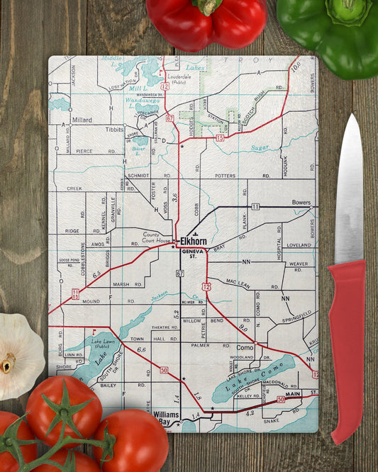 Elkhorn Wisconsin Map Cutting Board | Travel Gift | Kitchen Decor