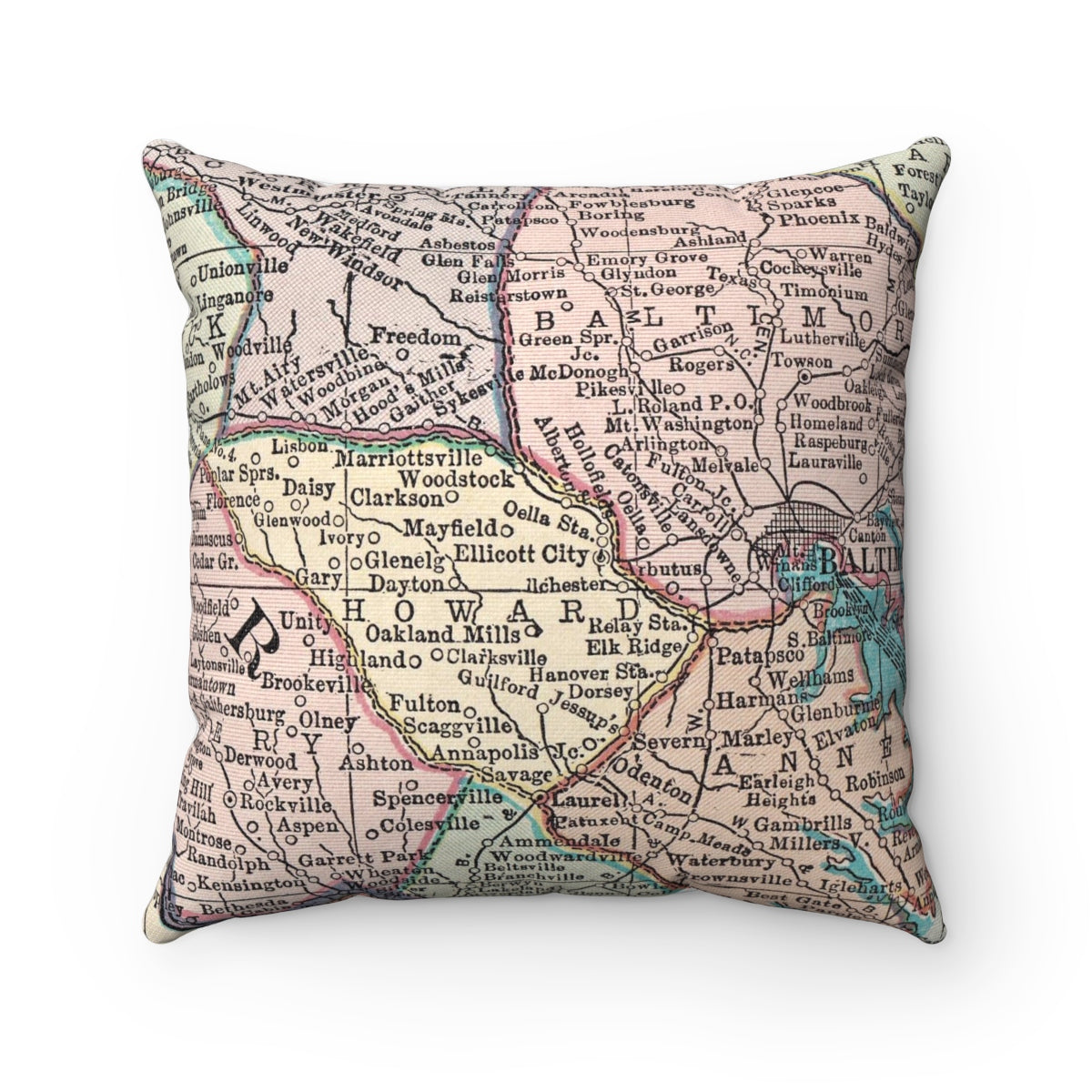 Ellicott City Maryland vintage map pillow
