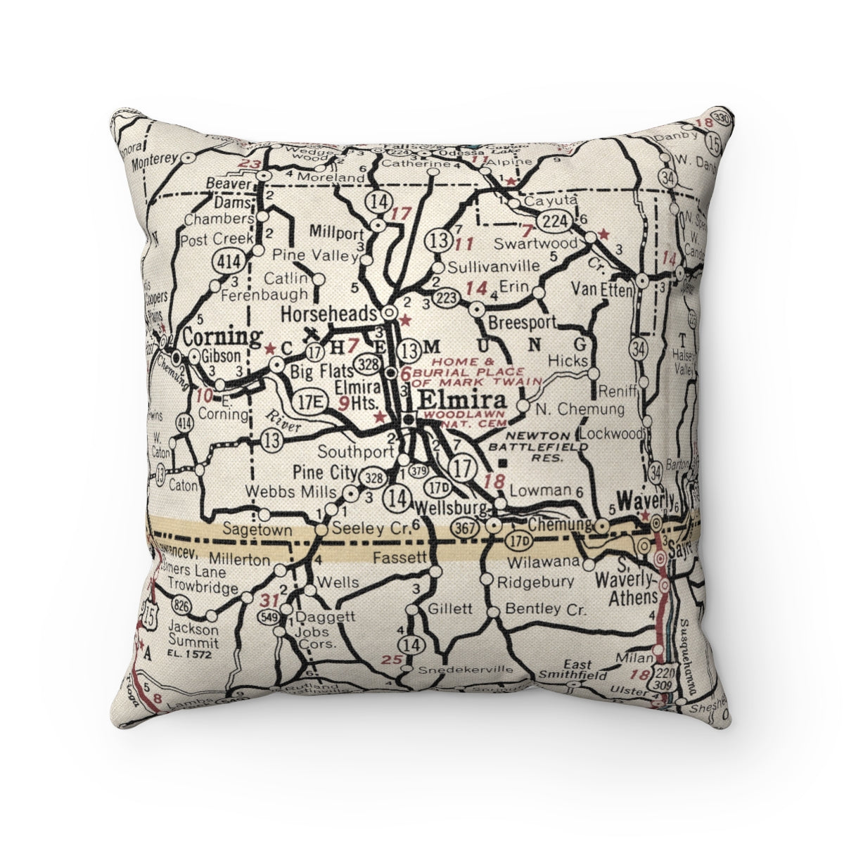 Elmira New York vintage map pillow