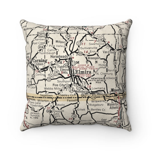 Elmira New York vintage map pillow