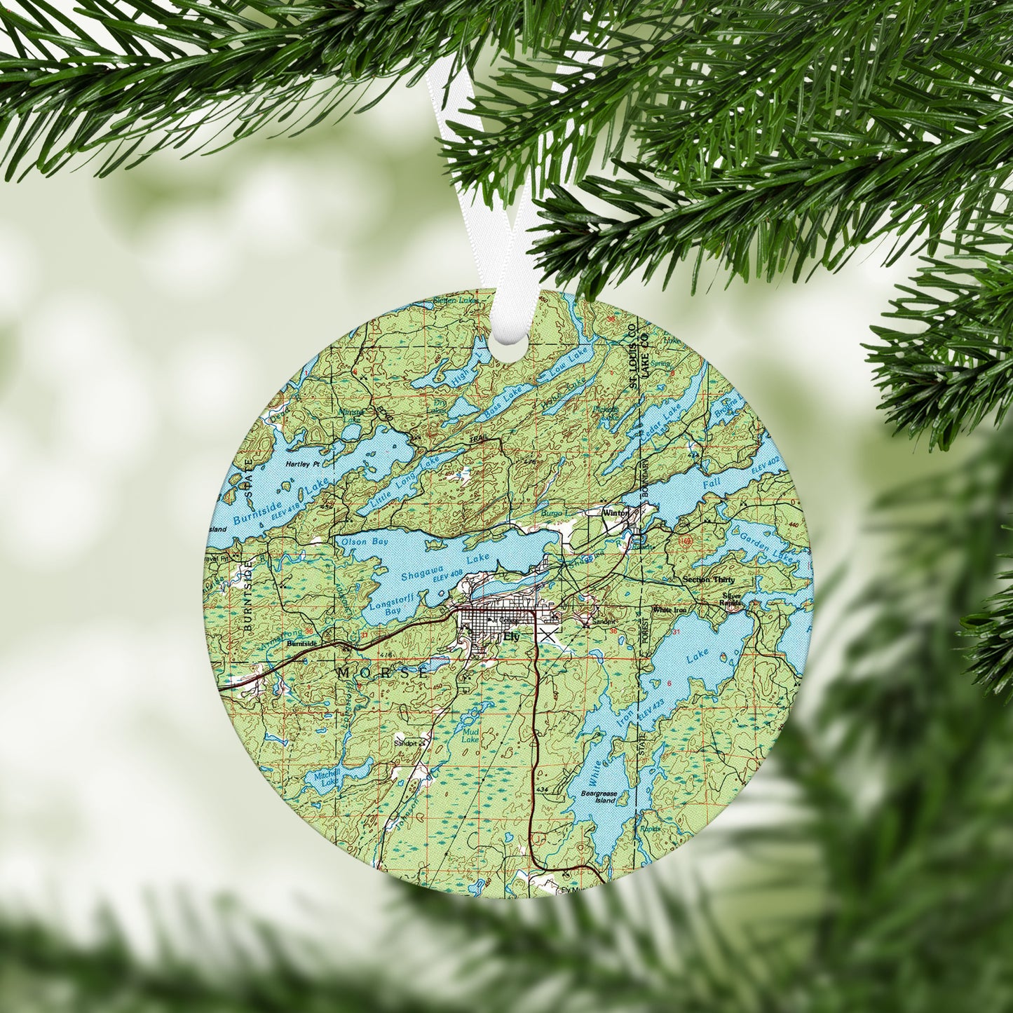 Ely Minnesota Vintage Map Ornament