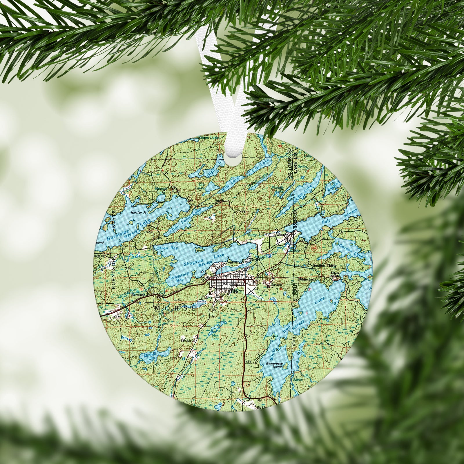 Ely Minnesota Vintage Map Ornament