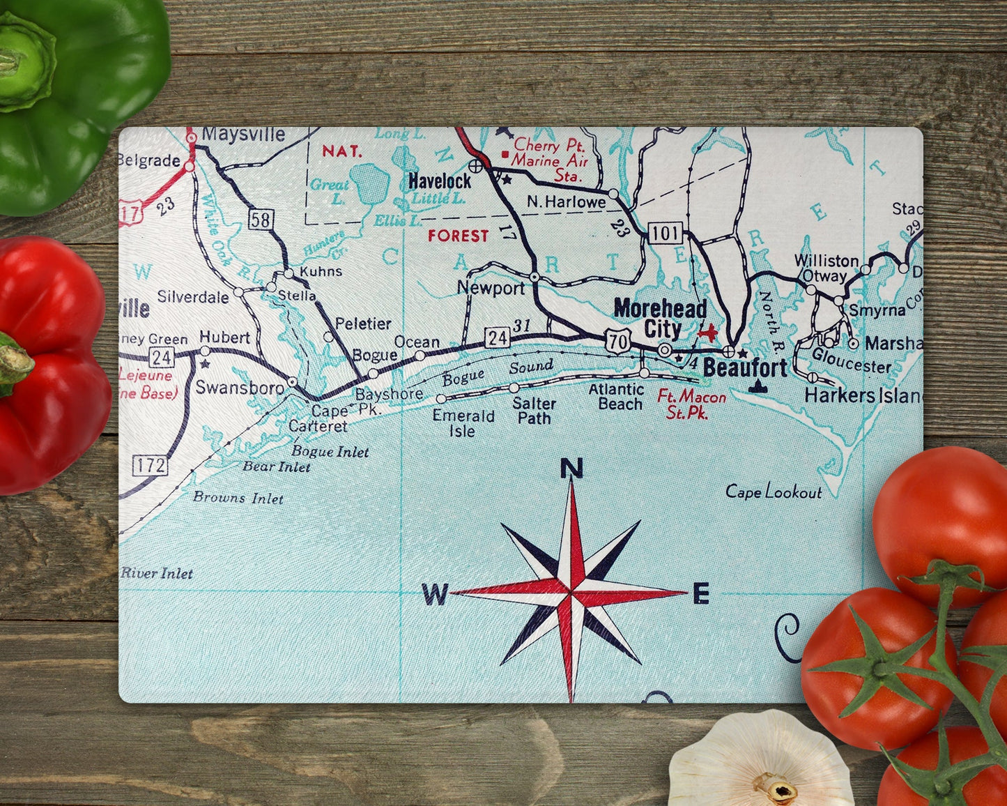 Emerald Isle North Carolina Map Cutting Board | Travel Gift | Kitchen Decor