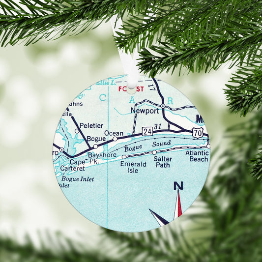 Emerald Isle North Carolina Vintage Map Ornament