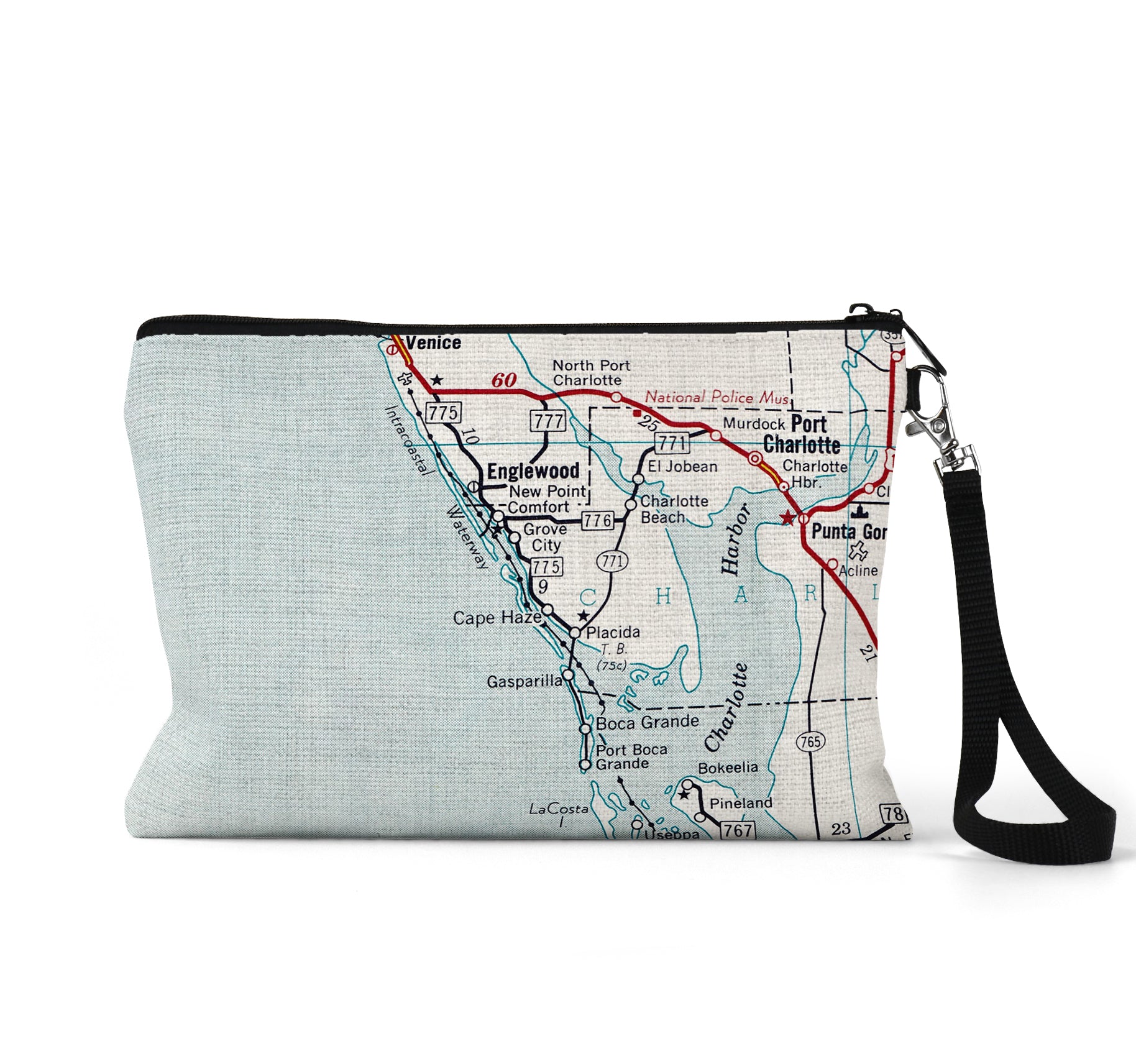 Englewood Florida map wristlet travel pouch