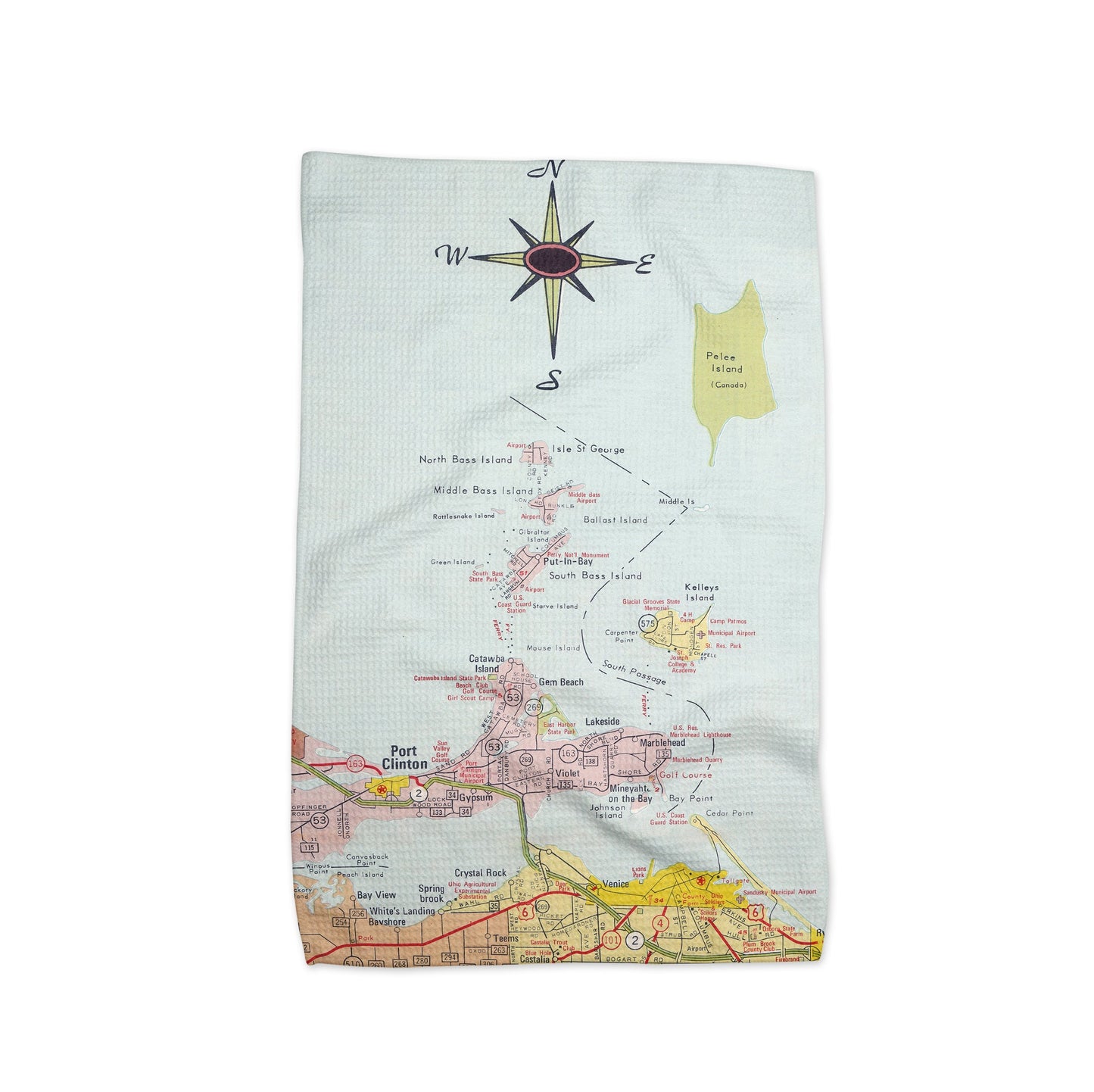 Erie Islands Ohio Map Tea Towel | Waffle-Weave Kitchen Towel Gift