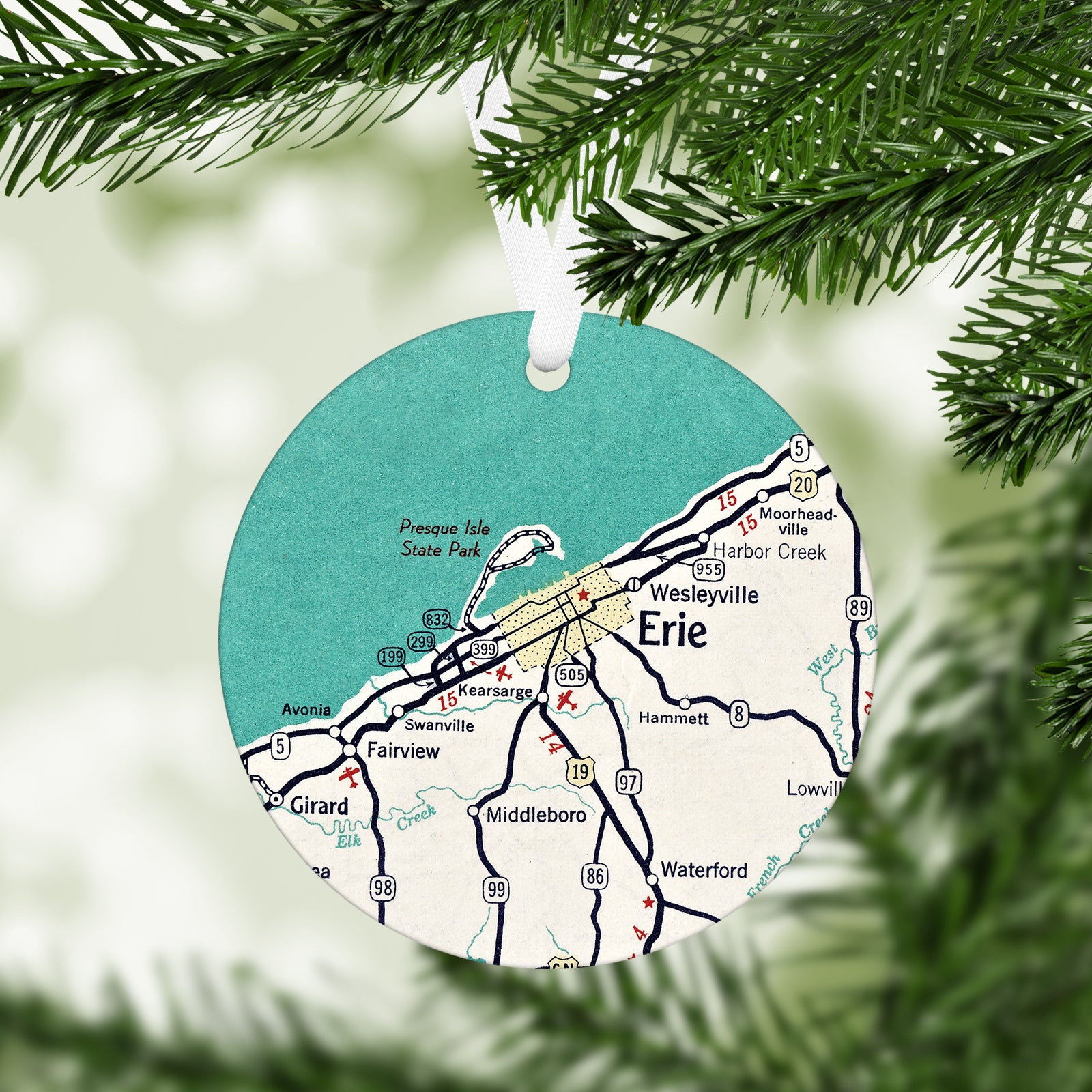 Erie Pennsylvania Vintage Map Ornament