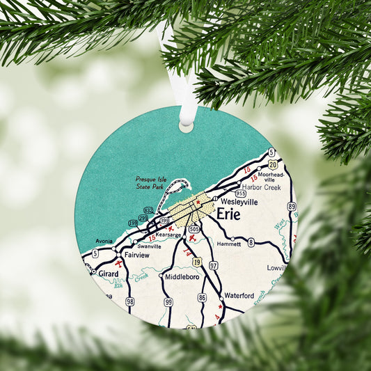 Erie Pennsylvania Vintage Map Ornament