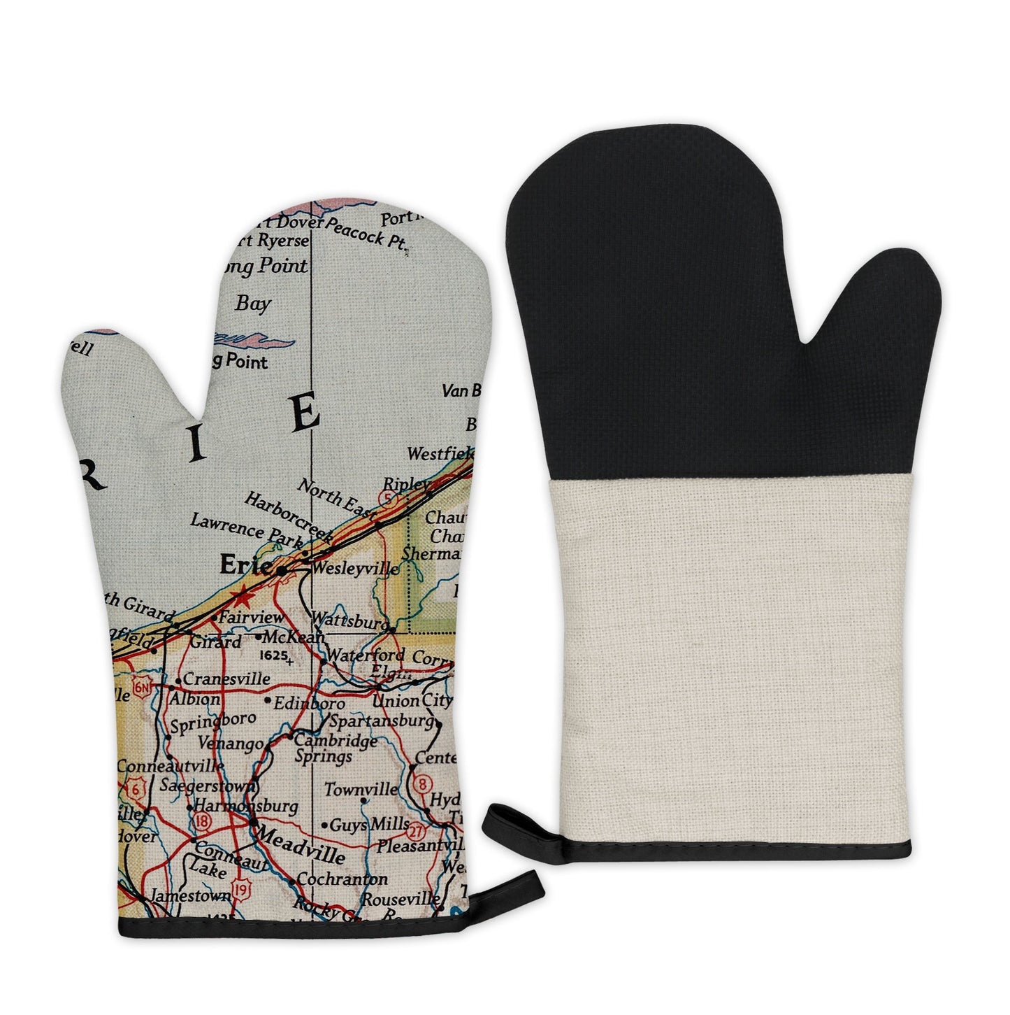 Erie, Pennsylvania Map Oven Mitt | Vintage-Inspired Kitchen Gift