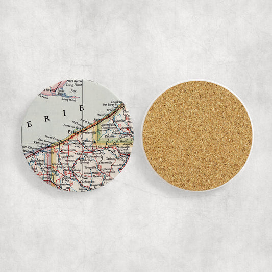 Erie Pennsylvania Map Coasters | Set of 4 Vintage Erie Pennsylvania Drink Coasters | Travel-Inspired Home Decor
