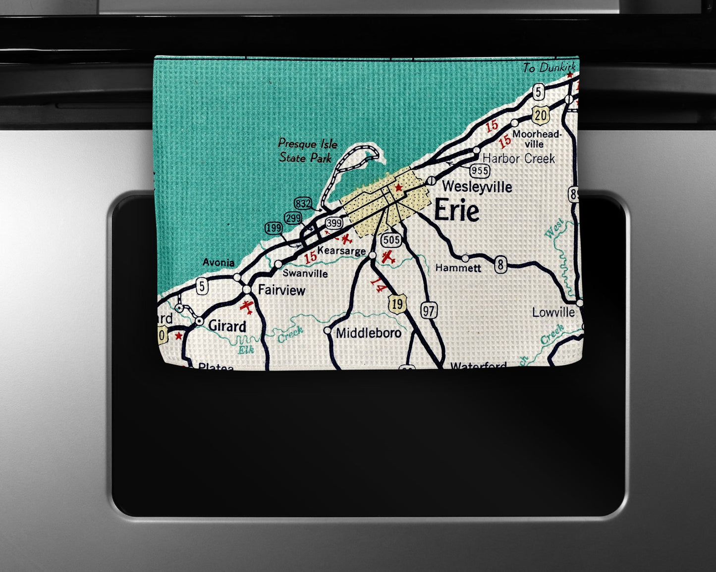 Erie Pennsylvania Map Tea Towel | Waffle-Weave Kitchen Towel Gift