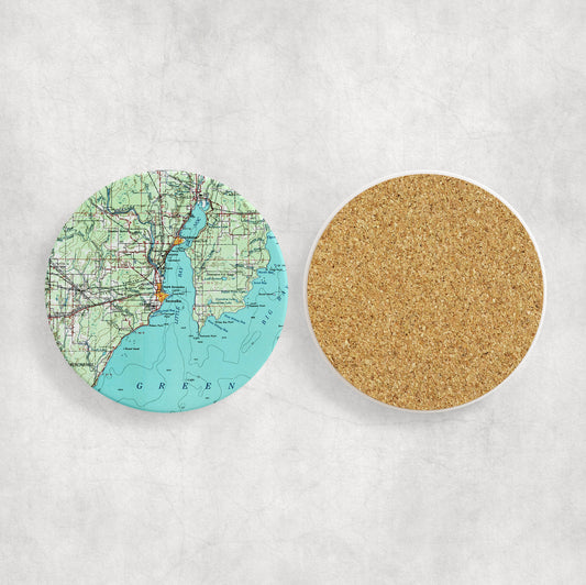 Escanaba Michigan Map Coasters | Set of 4 Vintage Escanaba Michigan Drink Coasters | Travel-Inspired Home Decor