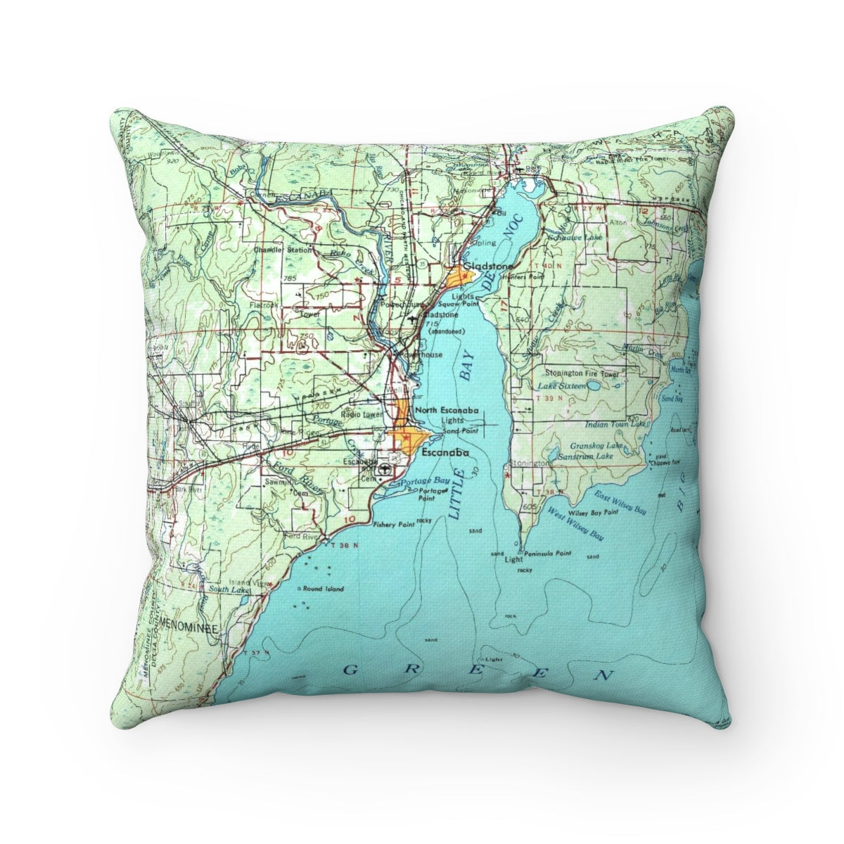 Escanaba Michigan vintage map pillow
