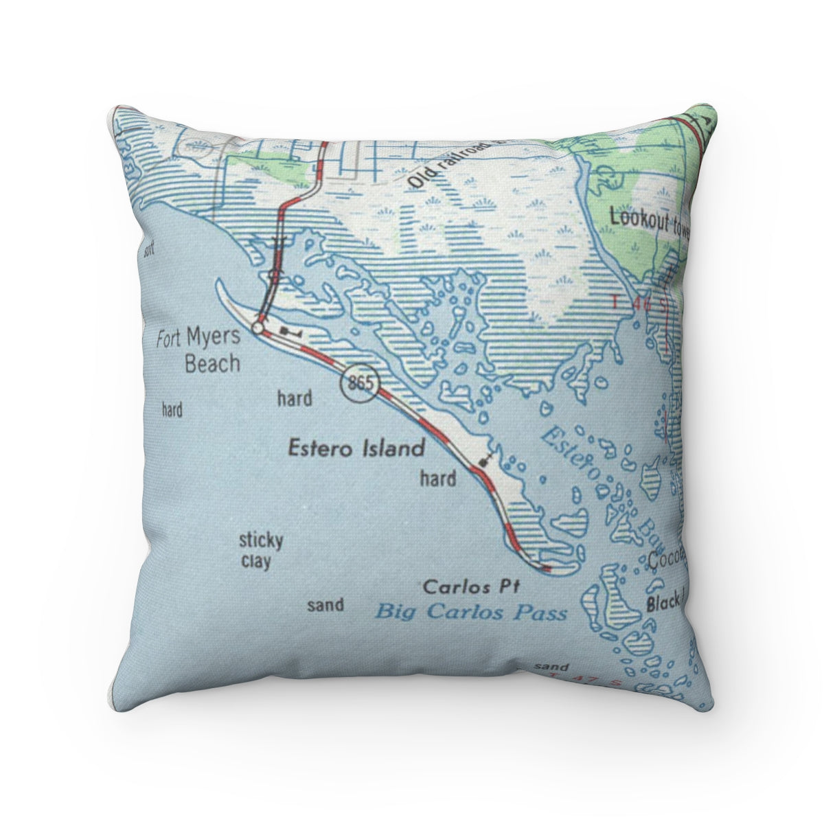 Estero Island Florida vintage map pillow