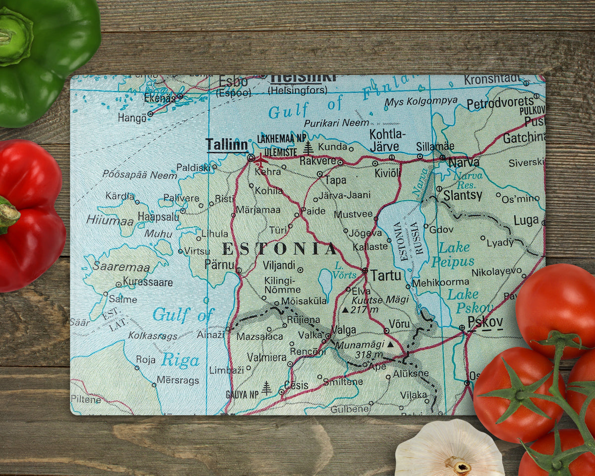 Estonia vintage map glass cutting board