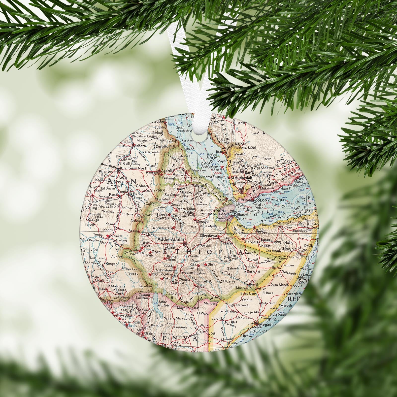 Ethiopia Vintage Map Ornament