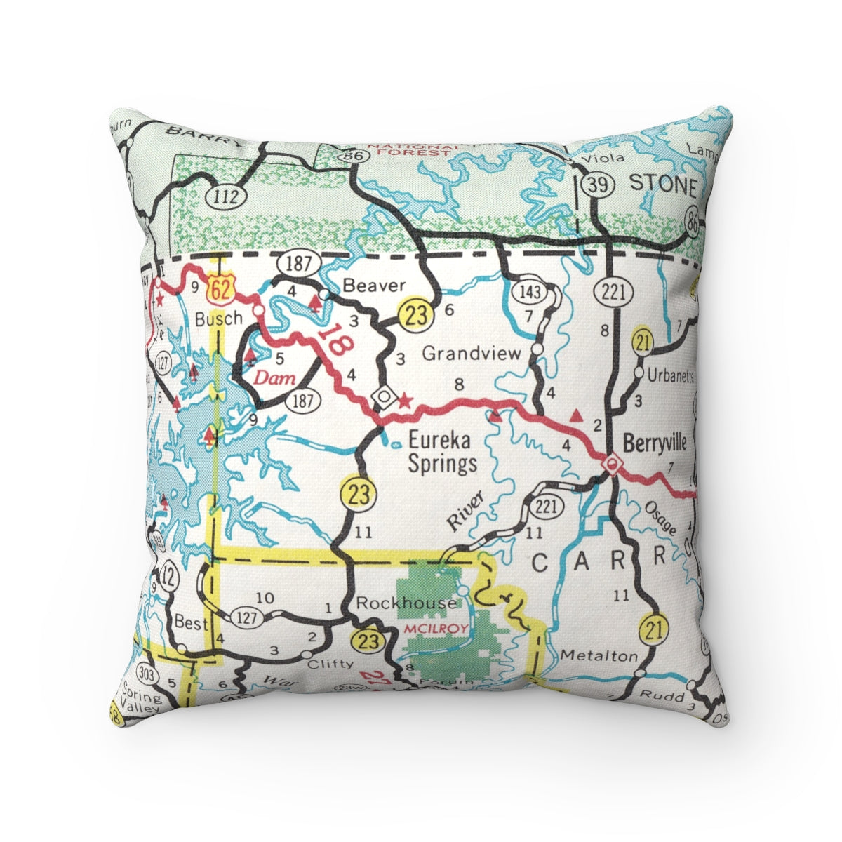 Eureka Springs Arkansas vintage map pillow