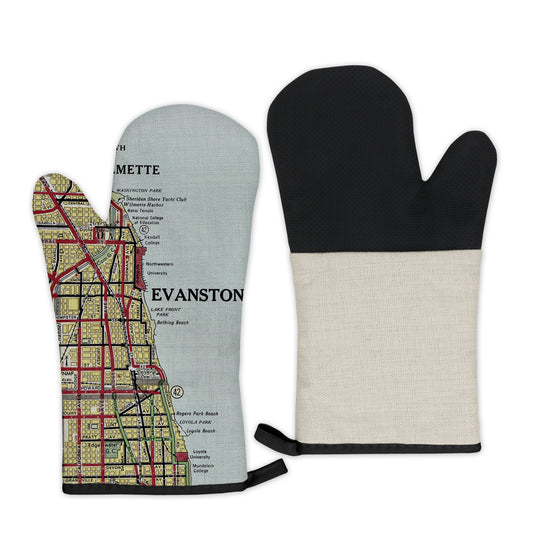 Evanston, Illinois vintage map oven mitt