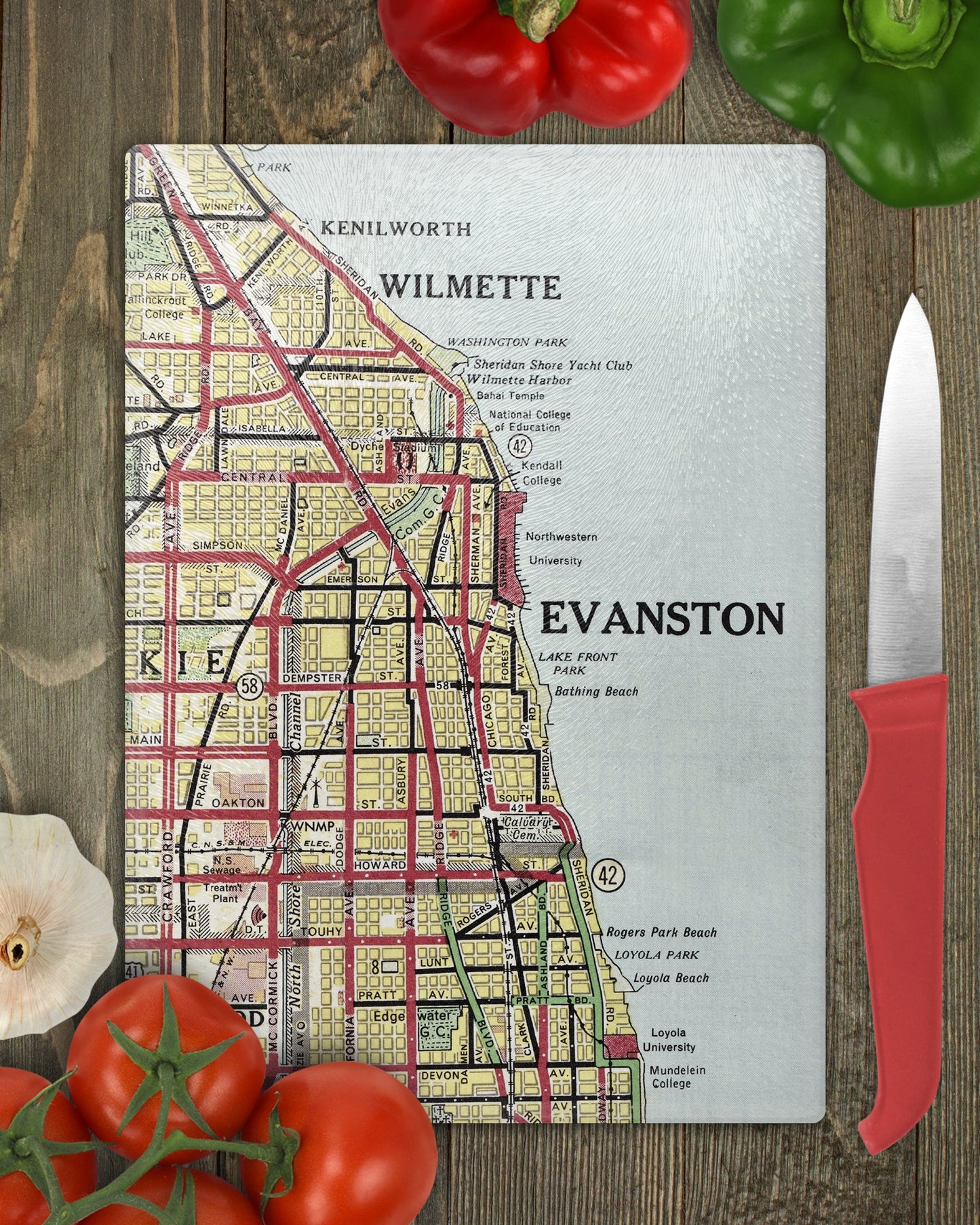 Evanston Illinois Map Cutting Board | Travel Gift | Kitchen Decor