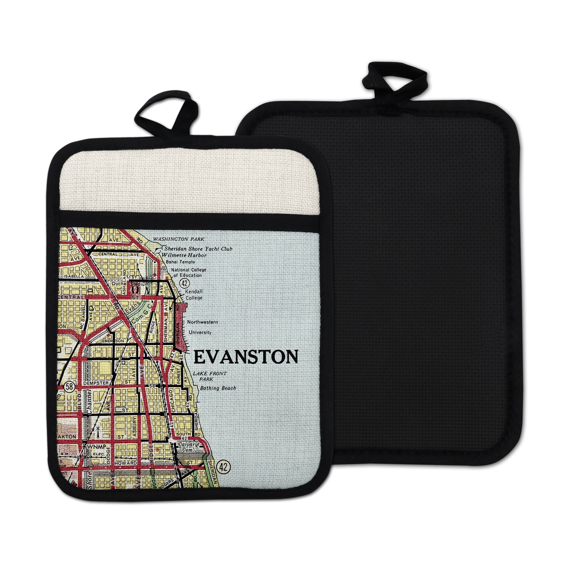 Evanston Illinois vintage map hot pad kitchen decor