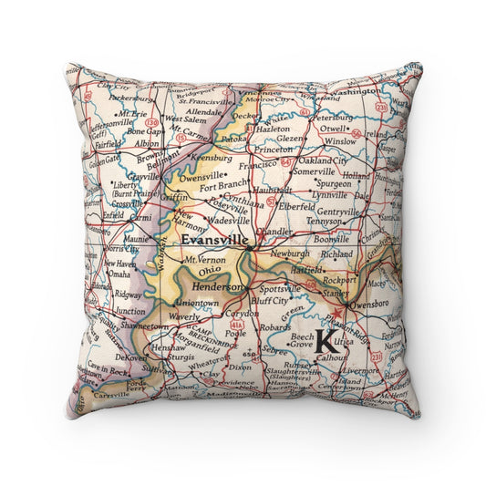 Evansville Indiana vintage map pillow