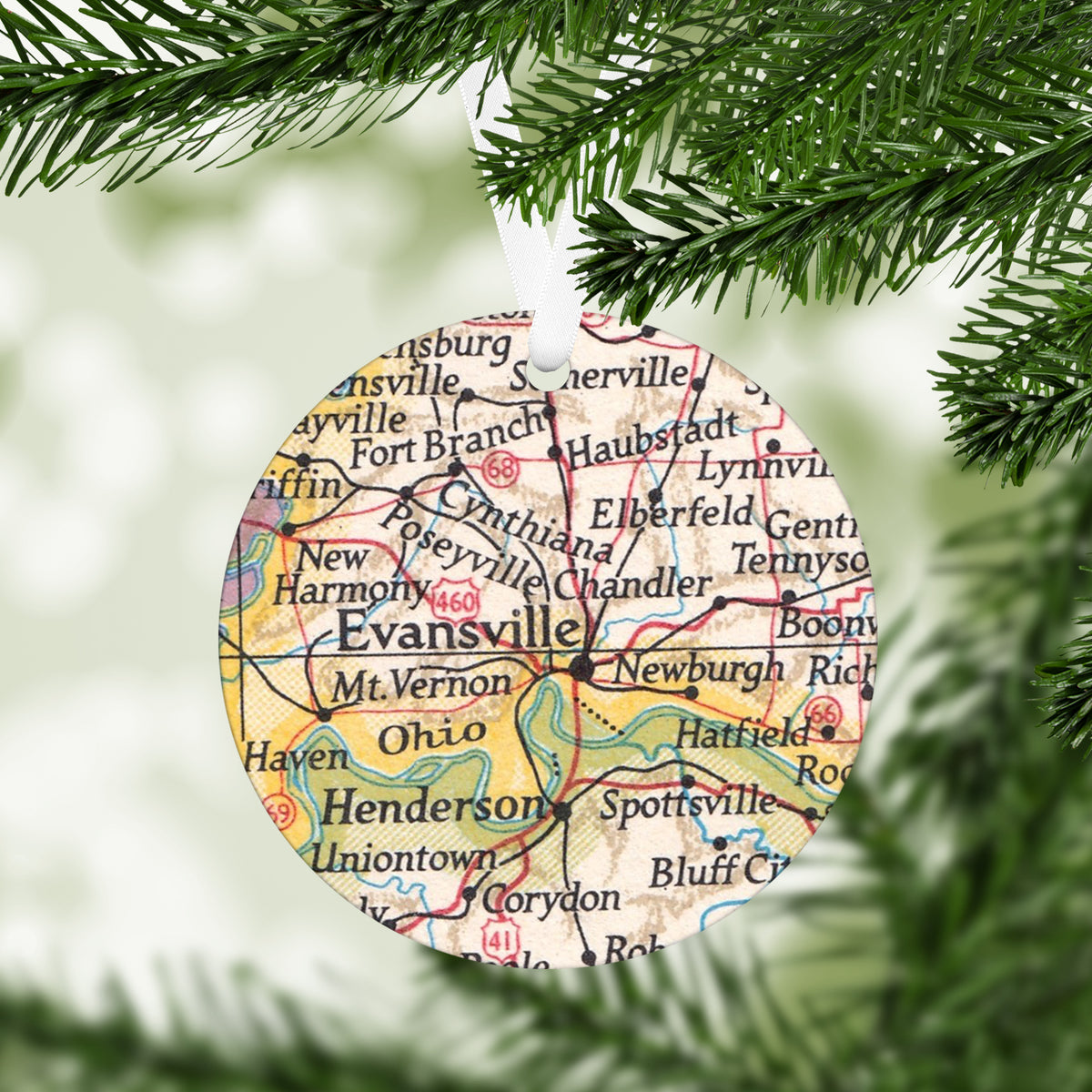 Evansville Indiana Vintage Map Ornament | Evansville Indiana Travel Christmas Ornament