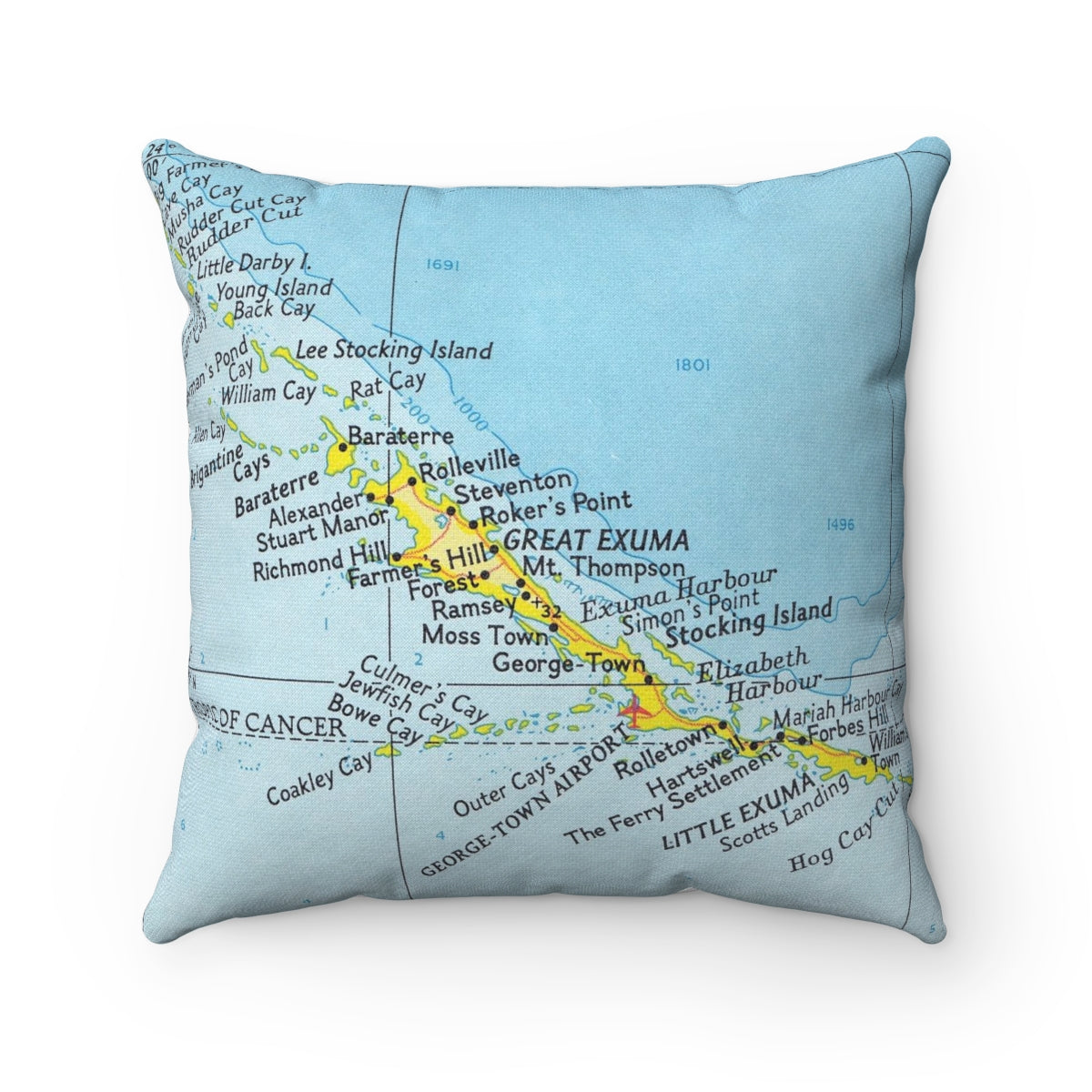 Exuma Bahamas vintage map pillow