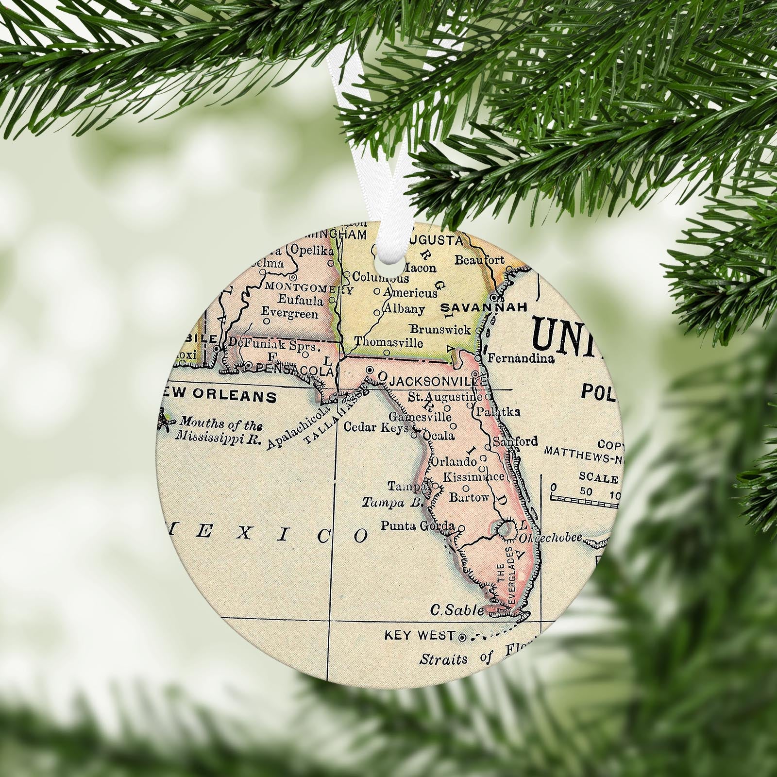 Florida Vintage Map Ornament